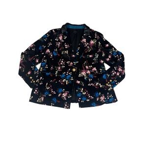 Lane Bryant Women's Black Floral Velvety Blazer Size‎ 14P Petite